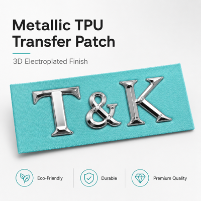 Étiquette de transfert thermique TPU personnalisée Patchs de transfert 3D Badges métalliques étanches Convient pour les vêtements Sacs chaussures Durable facile à appliquer