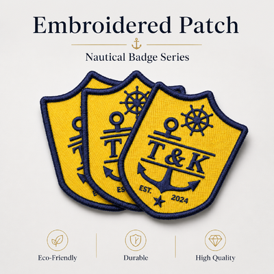 Patch brodé personnalisé en forme de bouclier avec logo d'ancre pour le branding de vêtements